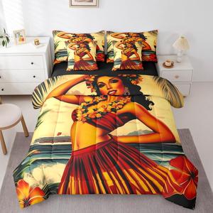 Erosebridal Комплект постельного белья Summer Tropical с тропическими пальмовыми листьями и винтажным морским принтом, Yellow Blue