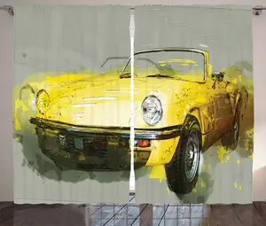 Шторы для автомобиля ABAKUHAUS в деревенском стиле, винтажное ретро-искусство, кубинские, универсальные, для гостиной, с петлями и крючками, 280 x 225 см, цвет: шалфейно-зеленый, желтый Abakuhaus