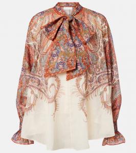 Блузка Rhiannon с бантом и принтом пейсли Zimmermann, Cream Paisley