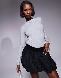 Боди с длинными рукавами и круглым вырезом светло-серого цвета River Island