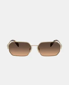 Женские геометрические солнцезащитные очки металлик с градиентными линзами коричневого цвета Prada, золотой