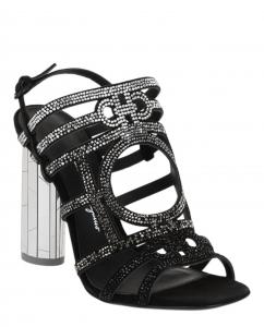 Женские босоножки Florenza с открытой пяткой, украшенные кристаллами, черного цвета Salvatore Ferragamo, черный
