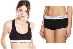 Комплект Calvin Klein: женский современный хлопковый бюстгальтер-бралетт и шорты, Black