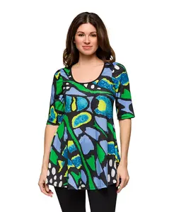 Женская повседневная туника с рукавами до локтя и глубоким вырезом 24seven Comfort Apparel, мультиколор