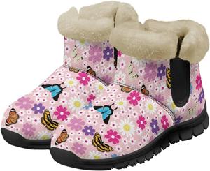 Женские зимние ботинки Jeiento Butterfly с мехом, пушистые, утепленные, удобные для зимы, Pink Butterfly Floral