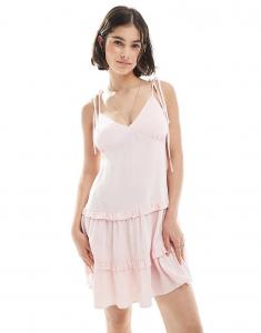 Мини-платье Miss Selfridge из льняной смеси, многоярусное, розового цвета