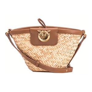 Кожаная ведерко сумка женская коричневая PINKO