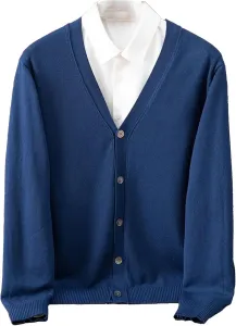 Мужской кардиган с V-образным вырезом и лацканами, легкий, на пуговицах