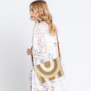 Разноцветный соломенный клатч с металлической подкладкой / сумка через плечо FASHNZFAB, бежевый