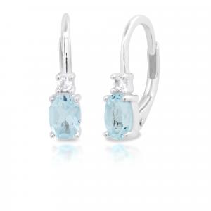 Серьги с застежкой-русалкой из стерлингового серебра с аквамарином овальной огранки 4x6 мм и белым сапфиром Maxcolor, синий