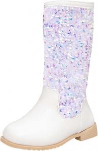 Детские сапоги для девочек, средней высоты, с округлым носком, с блестками, вестерн, для малышей и детей постарше, для нарядов, праздников, дня рождения и танцев Generic, White