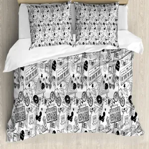 Пододеяльник ABAKUHAUS черно-белый, с рисунком Подросток, с защитой от клещей, подходит для аллергиков, с наволочками, 200 см x 200 см - 80 x 80 см, черно-белый