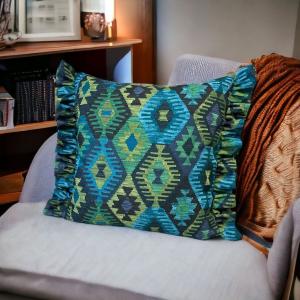 Чехол на подушку 40х50 с рюшами подушка декоративная подушка диванная подушка 100% полиэстер RoKo-Textilien, синий