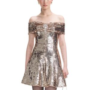 Self-portrait Женское платье с коротким рукавом Gold для новогодней вечеринки