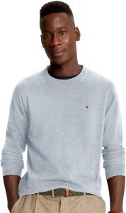 Мужской фирменный однотонный свитер с круглым вырезом TOMMY HILFIGER из коллекции 2025 года, Light Blue Heather 402