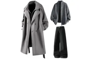 Повседневный спортивный костюм Unisex с лацканами утолщенный X1617, coat серый+темно-серый sweater+черный pants