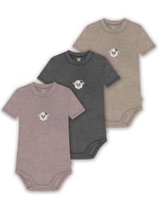Normani Outdoor Sports Комплект из 3 детских боди с короткими рукавами из органической мериносовой шерсти для мальчиков и девочек, бежевого/антрацитового/розового цвета