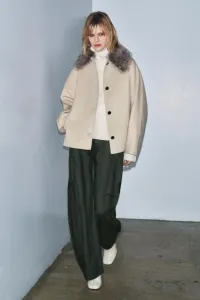 Куртка из шерстяной смеси с воротником из искусственного меха, коллекция zw Zara, бежевый