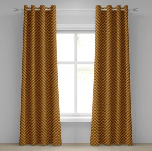 Желтая шевронная штора ABAKUHAUS с люверсами, узор шеврон с желтыми и коричневыми линиями, классика ретро, декоративные двухпанельные шторы, 280 см x 245 см, цвет светло-коричневый бархатец Abakuhaus