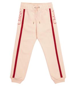 Спортивные брюки из хлопкового джерси Chloé Kids, Pale Pink