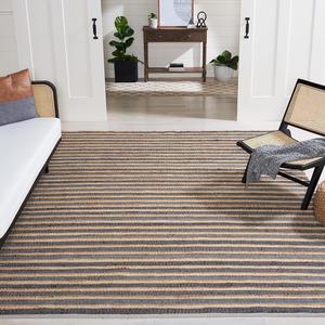 Ковер SAFAVIEH, 199 x 199 см, Striped Kilim Collection, Charcoal & Ivory, ручной работы из Jute, идеален для помещений с высокой проходимостью в гостиной, спальне (STK318H)