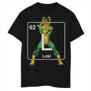 Футболка с графическим рисунком «Marvel Avengers Loki Element» для мальчиков 8–20 лет Marvel, черный