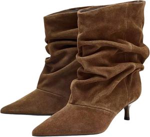 Женские ботильоны на маленьком каблуке с мягким верхом, без застежки, с заостренным носком Cantianshu, 76 Brown