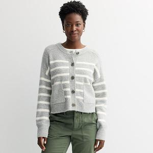 Женский кардиган с пуговицами спереди Sonoma Goods For Life, Grey Ivory Stripe
