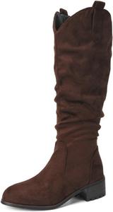 Женские свободные сапоги средней длины из искусственной замши с толстым низким каблуком, модные осенние и зимние сапоги на каждый день JMdfcqer, Brown