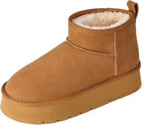 Женские ботинки на платформе OOW с низким голенищем из натуральной замши, зимние короткие снежные ботинки с уютной стелькой из памяти формы, Chestnut