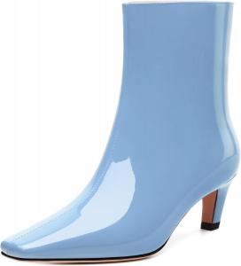 Женские ботильоны с низким каблуком-кошачьей шпилькой, лакированные, с квадратным носком, короткие на пуговицах, элегантные классические модные ботинки осень-зима, каблук 5 см DEMOSHINE, Light Blue