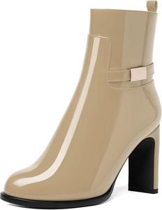 Женские ботильоны SKYSTERRY с круглым носком, на молнии, с лаковой отделкой, для улицы, с высокими каблуками 3,3 дюйма, Beige