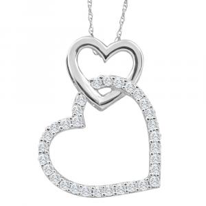 Ожерелье с подвеской в ​​форме сердца из 10-каратного белого золота с бриллиантом TW 1/4 карата, высота 1 дюйм Pompeii2, 10K White Gold