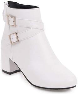 Женские ботильоны MIOKE с закругленным носком, модной застежкой-молнией и массивным средним каблуком Челси, стильные короткие ботинки с пряжкой, White-Velvet Lined