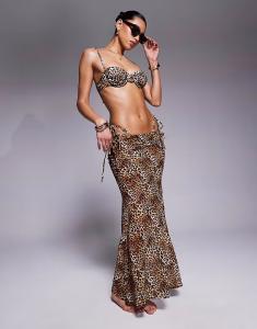 Пляжная юбка Candypants леопардового цвета из полижоржета макси в разноцветном цвете