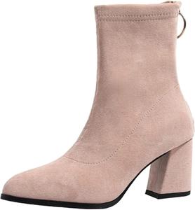 Женские ботинки Yiozoi на осень и зиму, с острым носком и массивным каблуком, для повседневной носки, с задней молнией, офисная обувь, Apricot