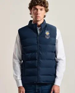 Мужской стеганый жилет темно-синего цвета с принтом и мультипринтом Valecuatro, тёмно-синий
