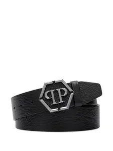 Кожаный ремень с пряжкой с логотипом Philipp Plein, черный