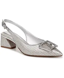 Женские туфли-лодочки Racer Ornament с острым носом, квадратным каблуком и открытой пяткой Franco Sarto, серебряный