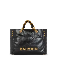 Сумка-тоут 1945 из мягкой кожи с эффектом потрескавшейся поверхности Balmain, черный