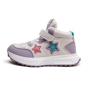 Устойчивые к скольжению, износостойкие, утепленные высокие детские повседневные кроссовки Warrior Beige Purple с флисовой подкладкой