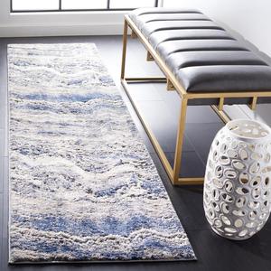 Ковер-дорожка SAFAVIEH, 69 x 244 см, коллекции Petra, Light Beige & Blue, современный дизайн, не линяет и прост в уходе, идеален для помещений с высокой проходимостью в гостиной, спальне (PTA112A)