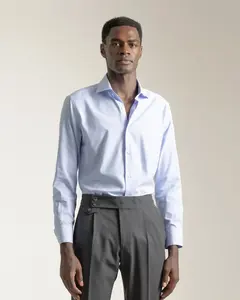 Рубашка мужская с узором «гусиные лапки», прямого кроя, светло-голубая PuroEgo