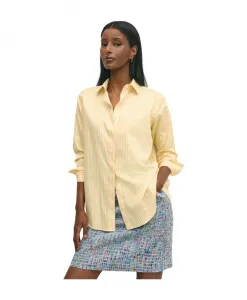 Свободная хлопковая атласная рубашка в полоску Brooks Brothers, желтый