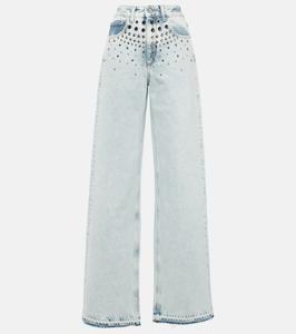 Джинсы прямого кроя с декором Alessandra Rich, синий