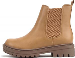 Soda Pilot ~ Женские ботильоны челси с низким каблуком на массивной подошве с двойной эластичной вставкой, Dark Blond Pu