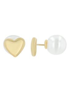 Adeliás Женские серьги - серьги-гвоздики в форме сердца из нержавеющей стали с жемчугом в золотом исполнении