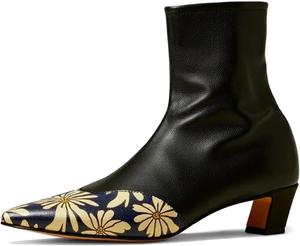Женские стильные ботильоны с цветочным принтом, заостренным носком и низким грубым каблуком, на каждый день, размеры 4-16 US Wansseny, Black