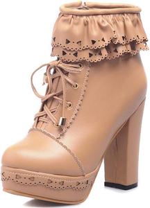 CYNLLIO Kawaii Массивные туфли на каблуках Lolita Ботинки для лодыжки Женская офисная вечеринка Шнуровка Броги Платформенные туфли Застегивание, 1 Apricot