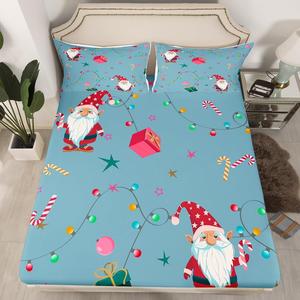 Erosebridal Комплект постельного белья с новогодним принтом гномов и Санты в синих тонах, Multi 13